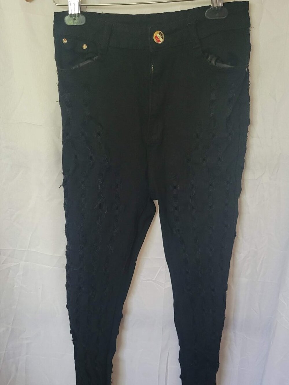 L&G Women's Black High-Waist Skinny Jeans Distressed Destroyed Ripped Denim L